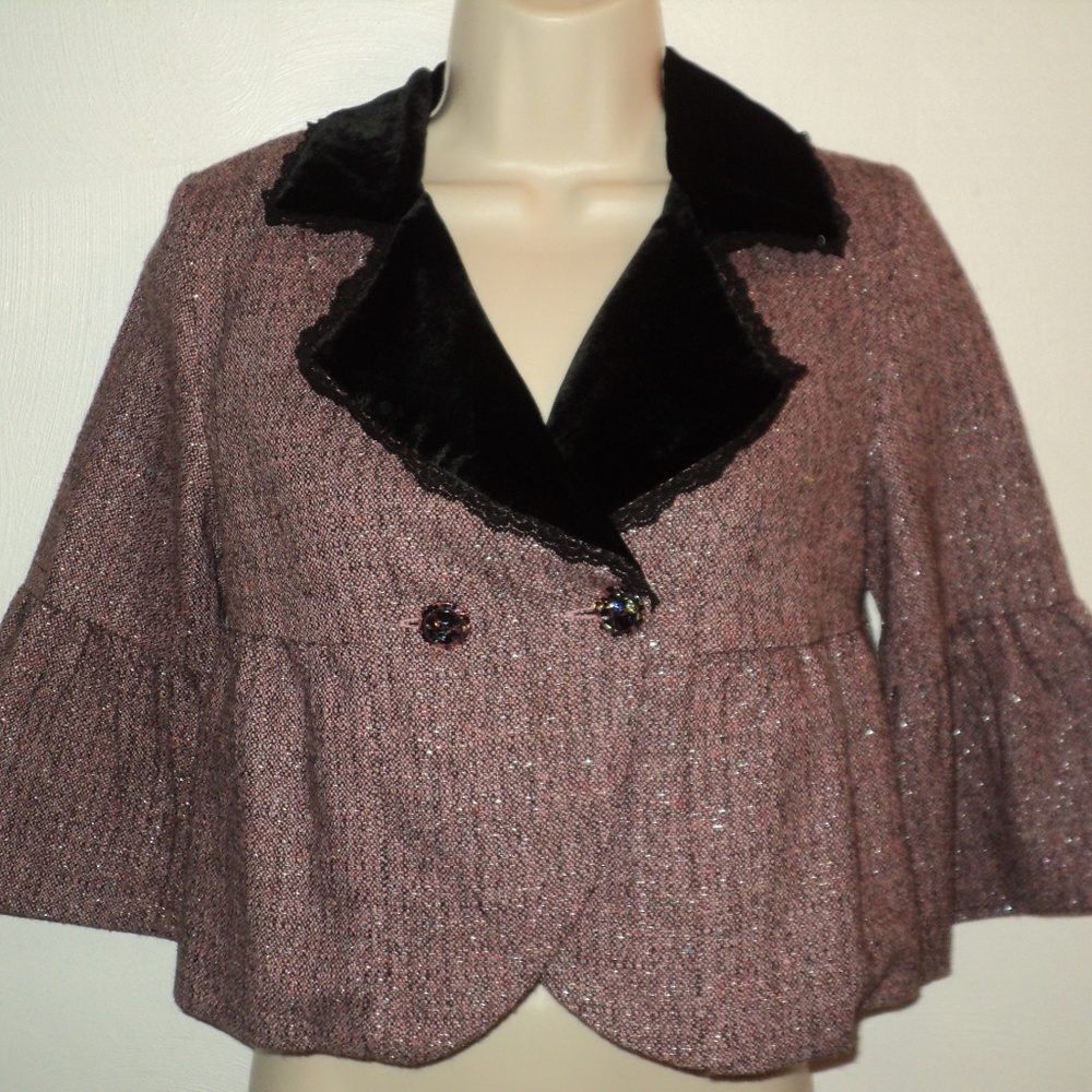 Diamond Icing Blazer Jr Sz Petite Pink & Silver Buttoned Front Lace Trim